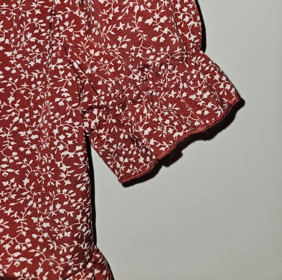 SHEIN Brick Red Crop Ruffle Blouse - Picture 2 of 8